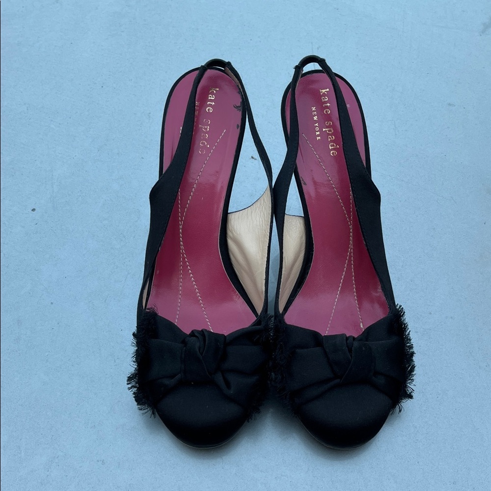 kate spade Black Slingback Peep-Toe Heels with Bow Accent